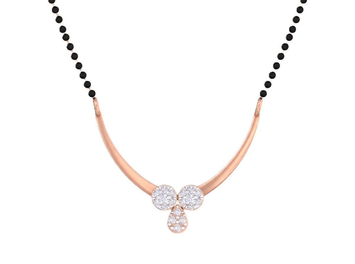 Rose gold & diamond modern floral mangalsutra on white background