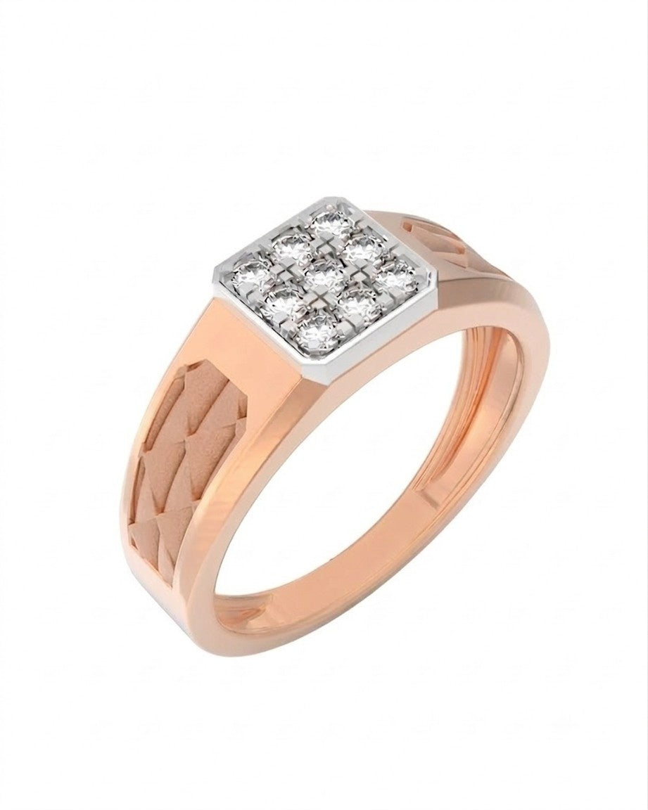 A rose gold signet ring with a square-shaped diamond cluster setting, shown on a clean white background.