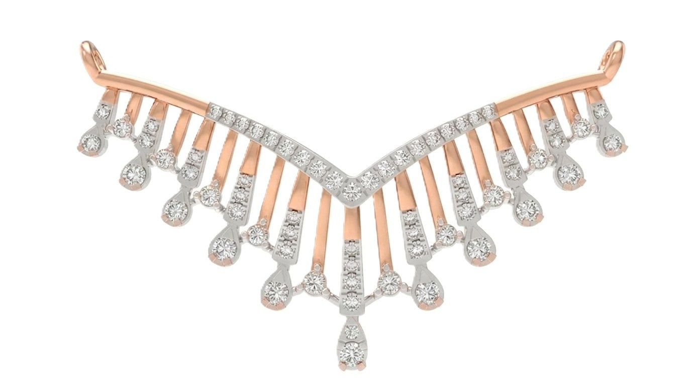 Rose gold and diamond mangalsutra silver fringe-style on a white background