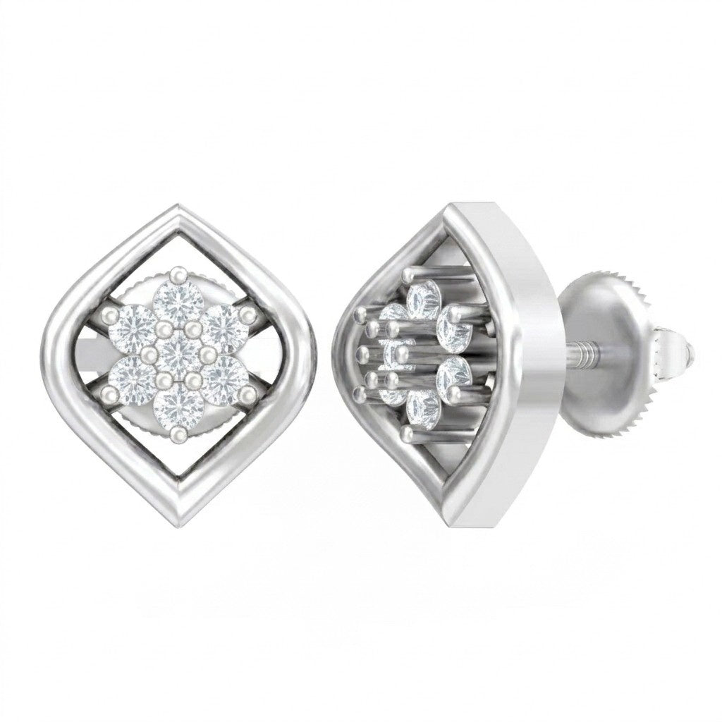White gold ang diamond stud earrings on a white background