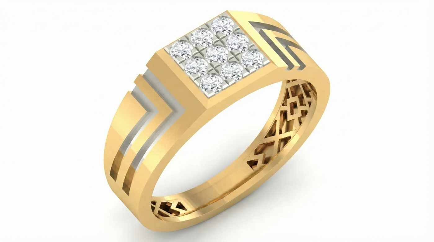 Gold & Diamond Band Ring For Men KRC20123