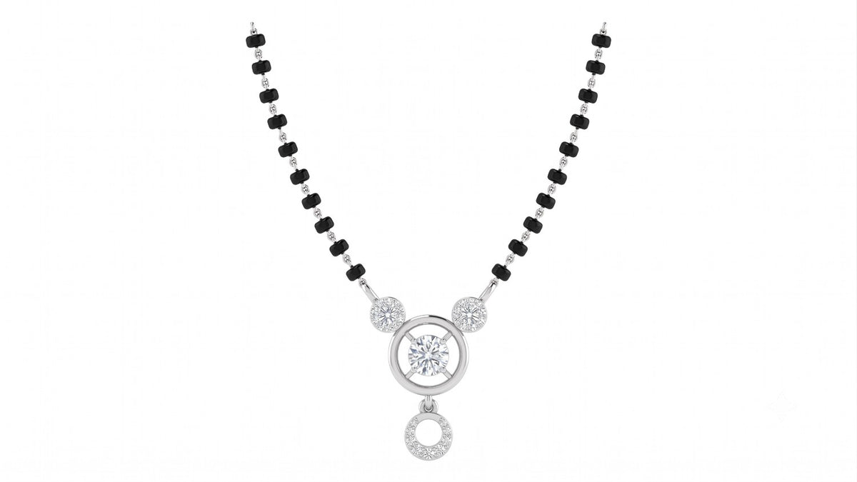 White gold & diamond beaded mangalsutra on white background