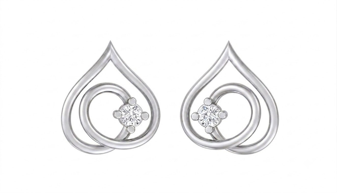 White Gold and diamond teardrop-shaped stud earrings with diamond centers on a white background