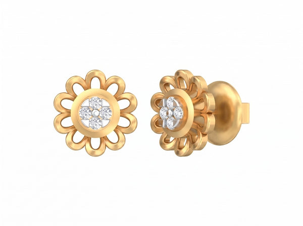 Gold & Diamond Floral Stud Women Earring KRC30191