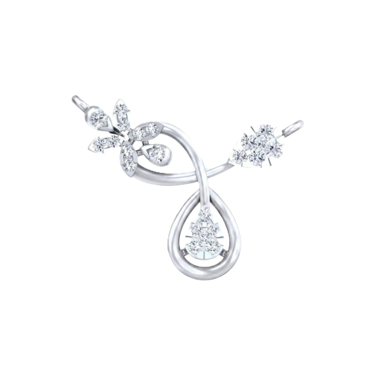 White Gold & Diamond Floral Mangalsutra on white background