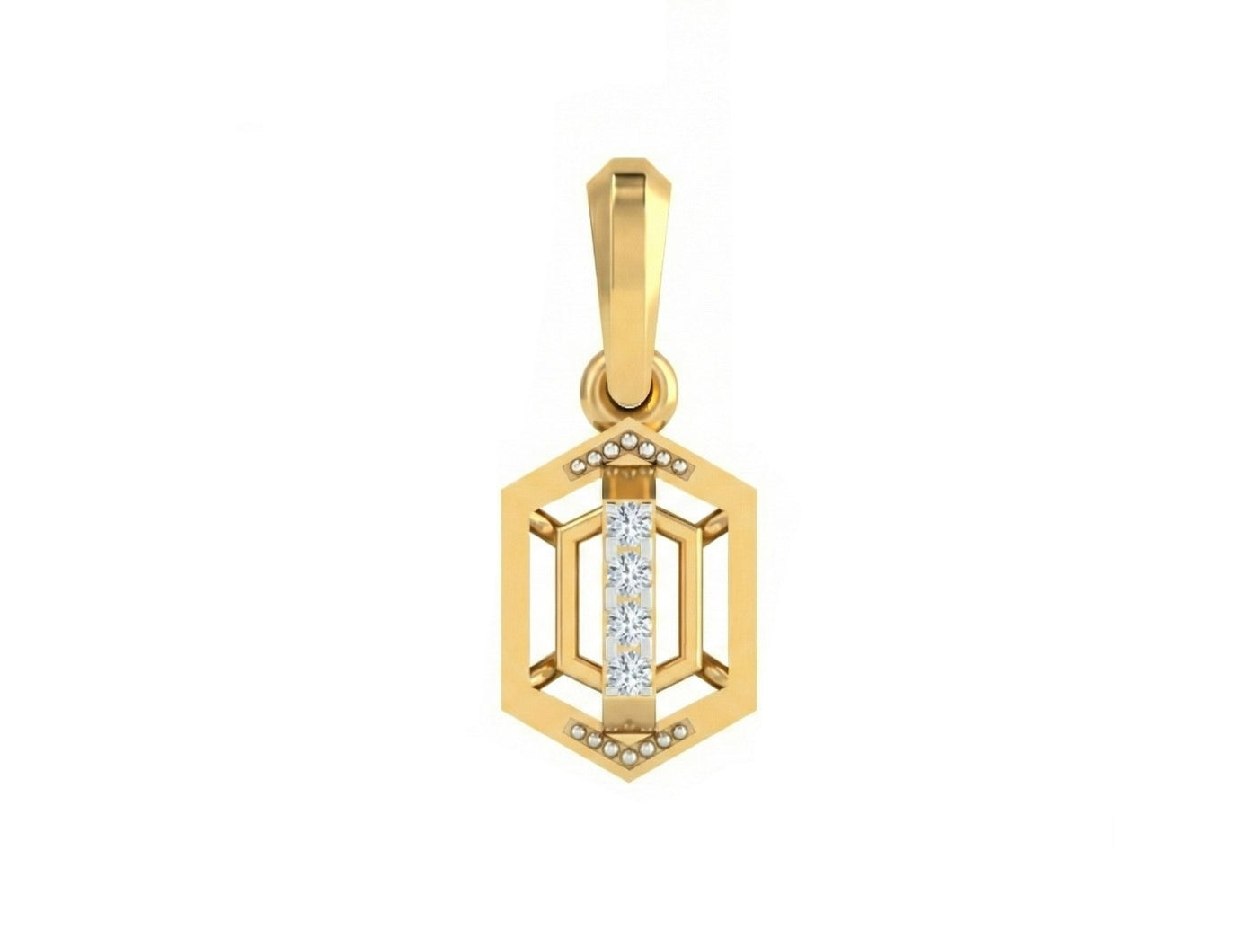 Gold pendant with a central gemstone on a white background