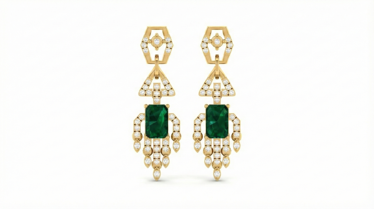 14K Gold & Diamond Women Gemstone Earring KRI44016EG