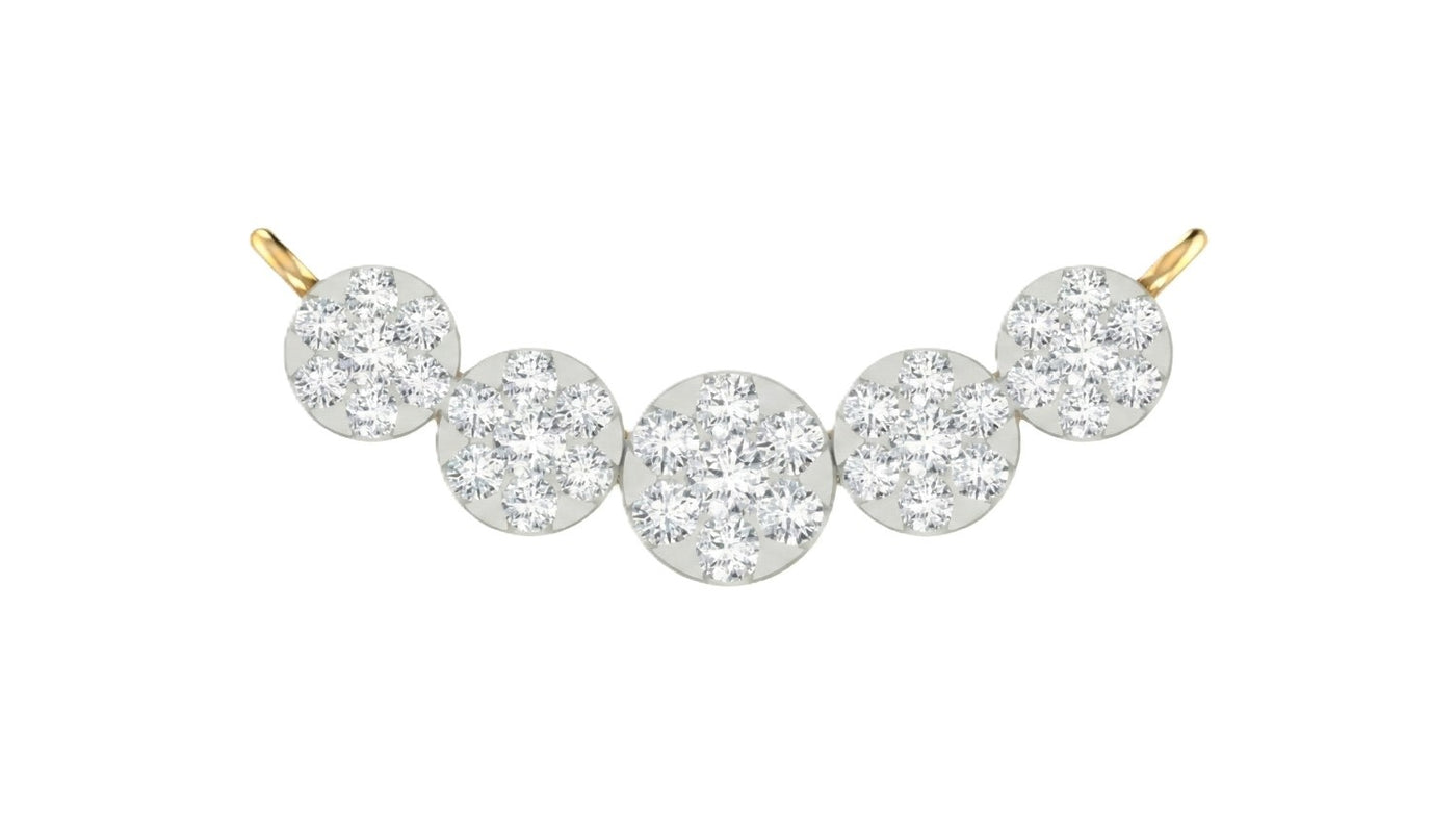 A delicate yellow gold and diamond mangalsutra featuring five round pavé-set clear gemstones, displayed on a solid white background.