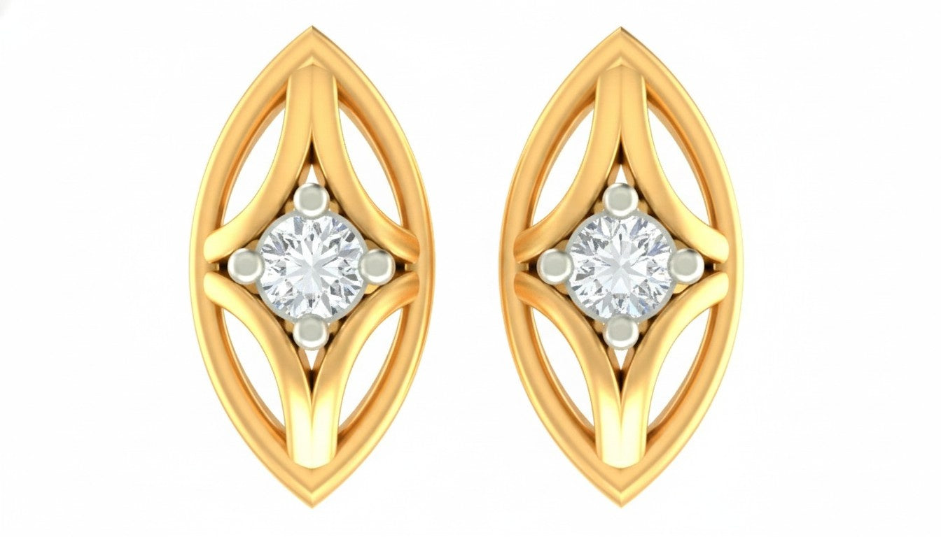 Yellow gold and diamond stud earrings  on a white background.