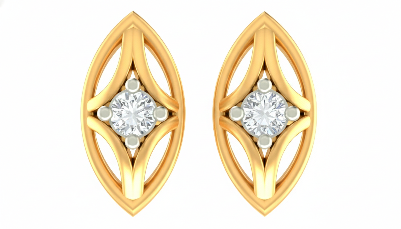 Gold & Diamond Solitaire Stud Women Earring KRC40560E