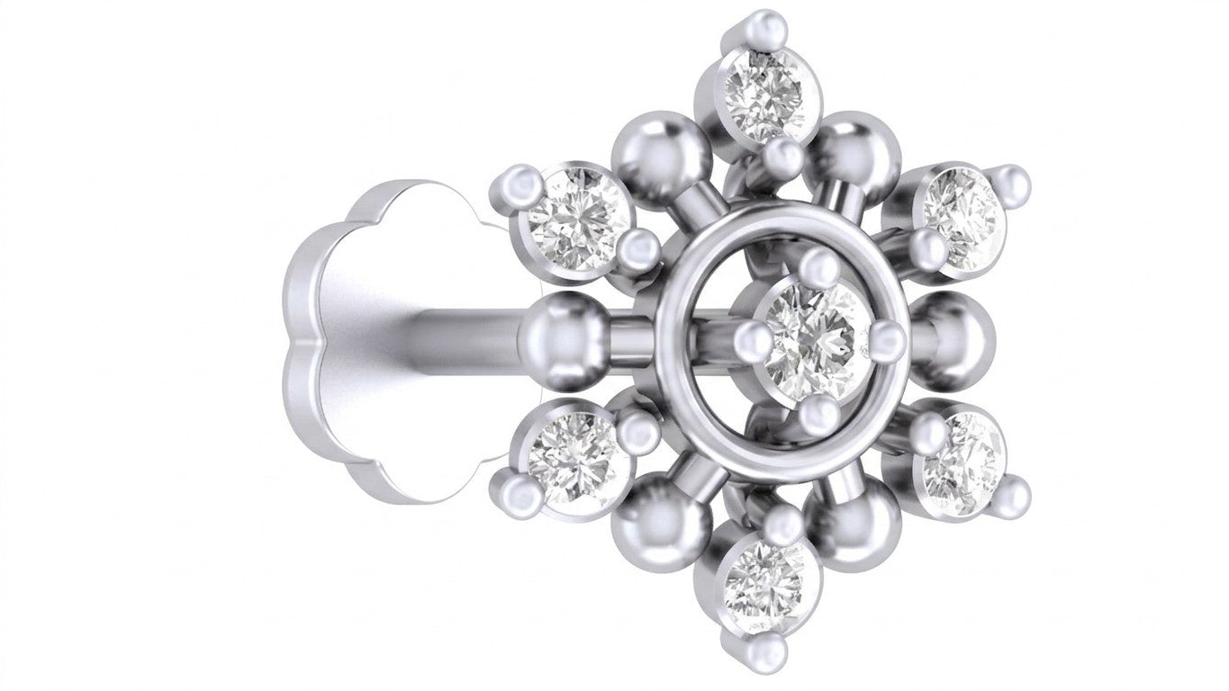 White Gold and diamond stud nose pin-like stones on a white background