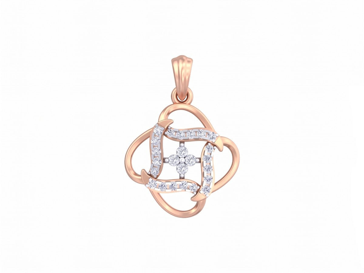 Rose gold pendant with diamond accents on a white background