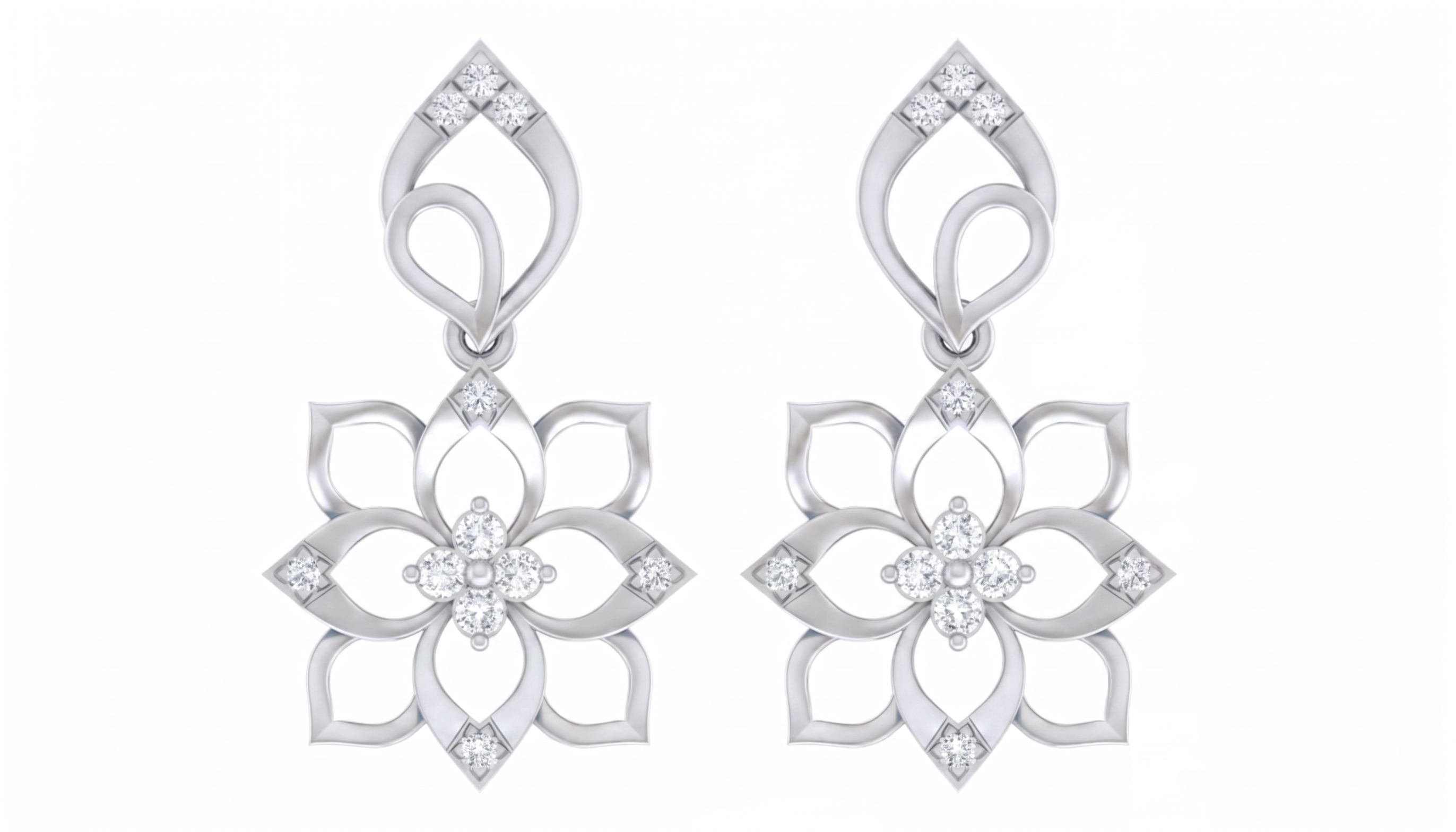 Floral White Gold Diamond Earring | under 40k 