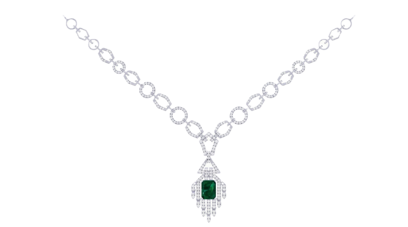 14K Gold & Diamond Gemstone Necklace Set KRI44016NG