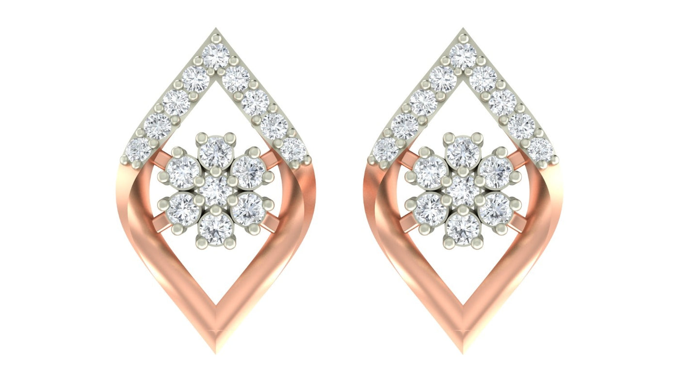 Elegant rose gold floral stud earrings featuring a natural diamond flower cluster on a white background.