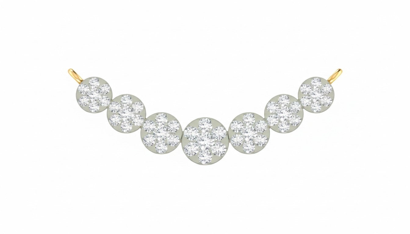 Mangalsutra with round, glittery beads on a white background