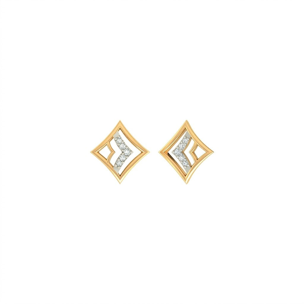 Yellow gold and diamond stud earring on a white background.