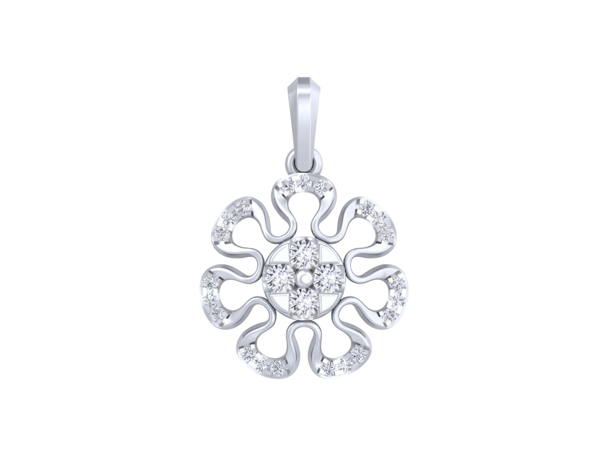 white gold pendant with diamond accents on a white background