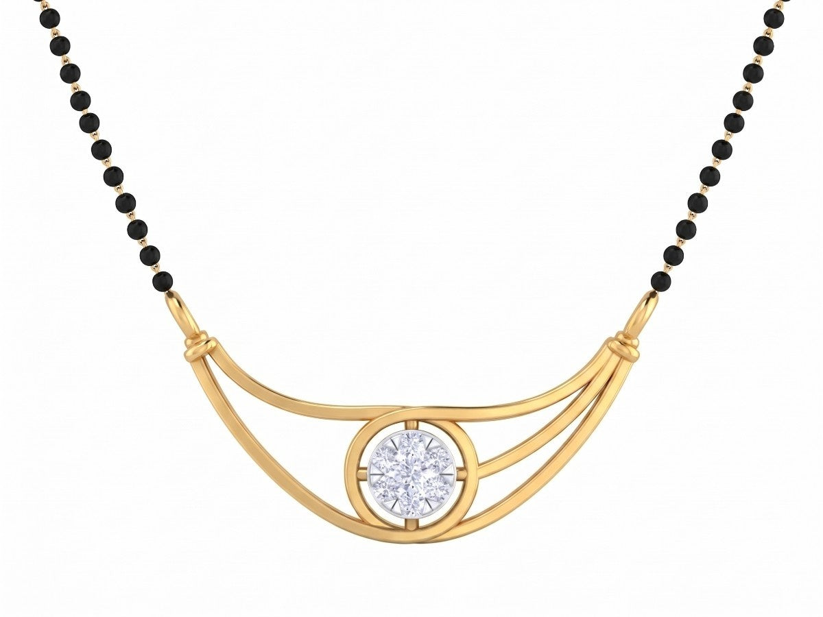 Yellow gold & diamond modern mangalsutra on white background