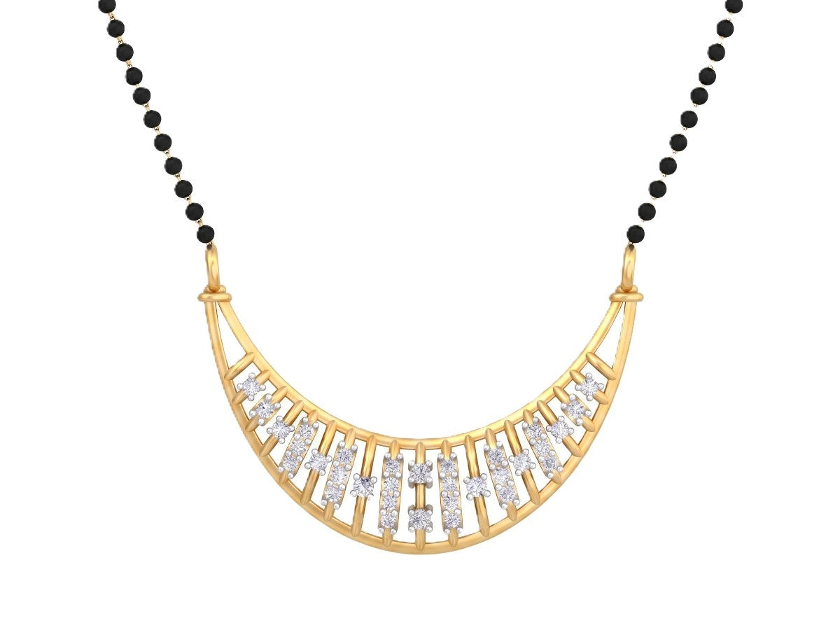 Yellow gold & diamond beaded mangalsutra on white background