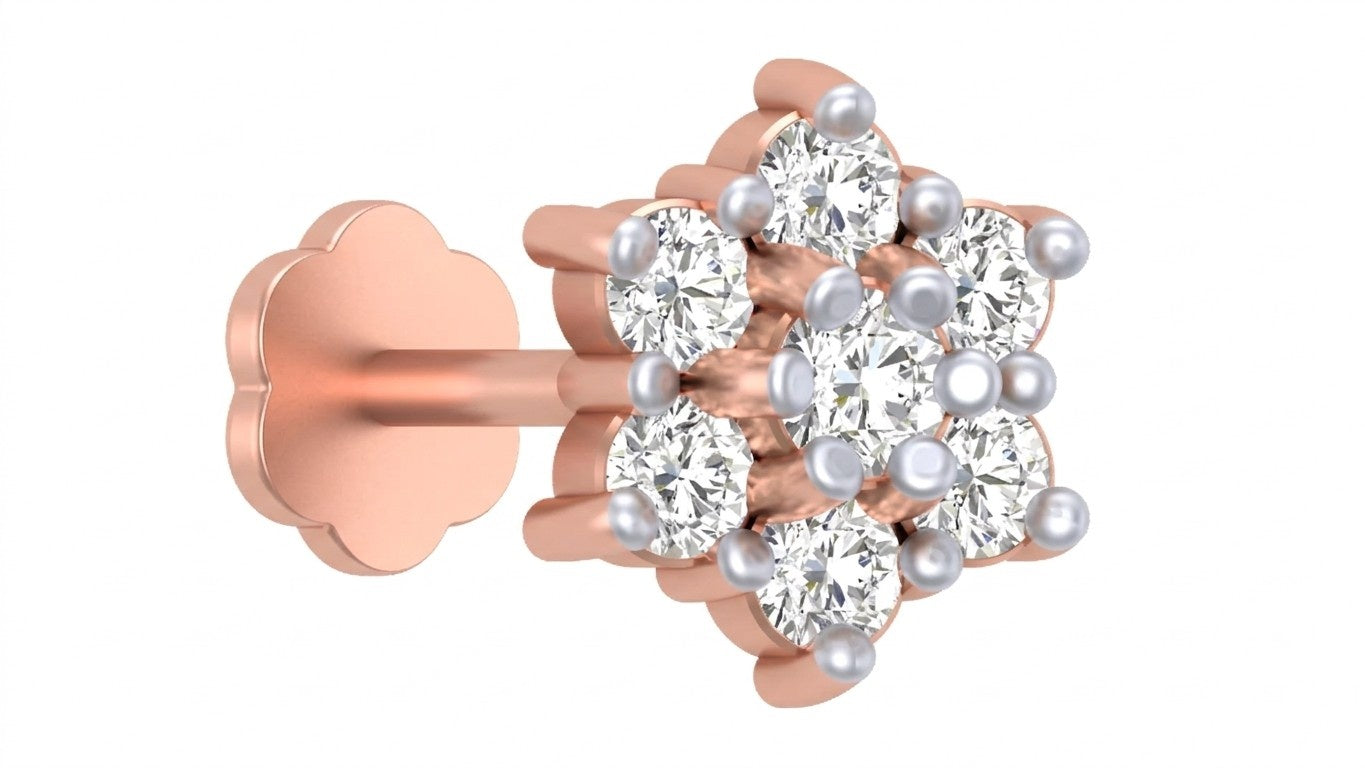 rose Gold and diamond stud nose pin on a white background