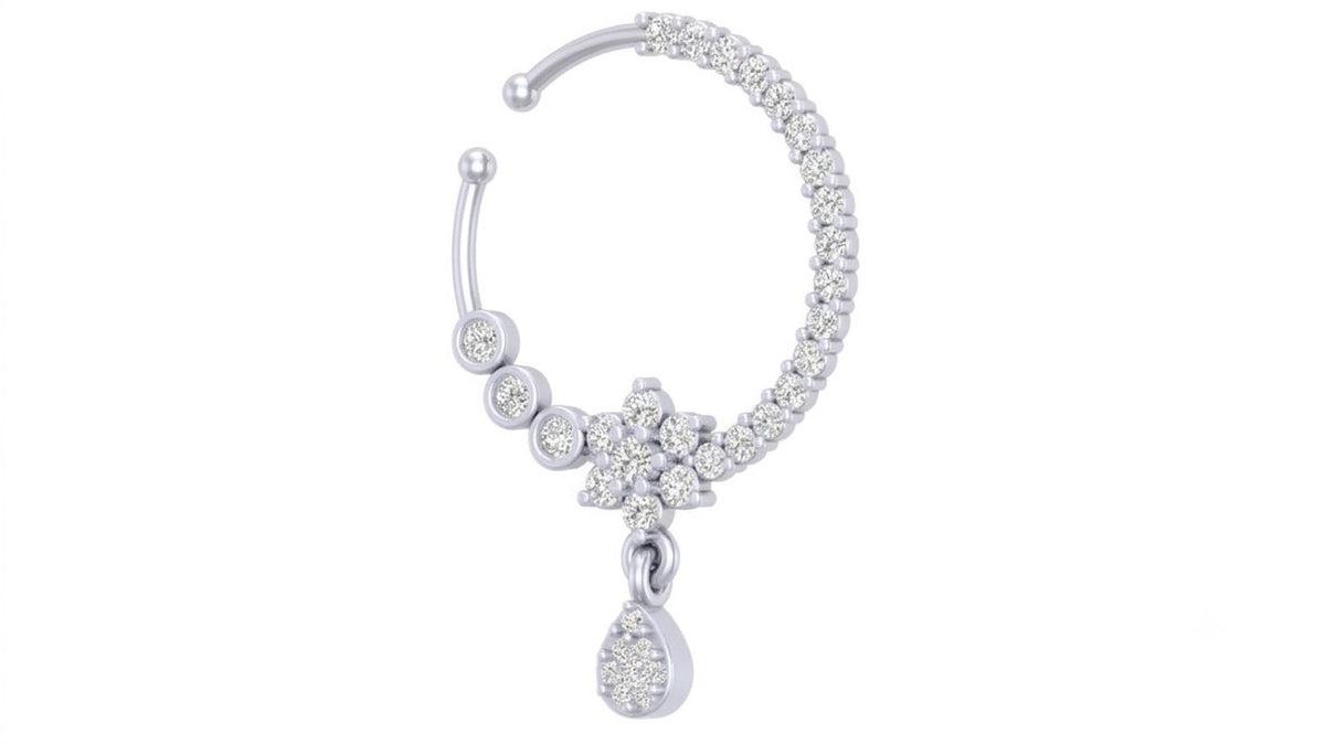 white gold and diamond nose ring accents on a white background