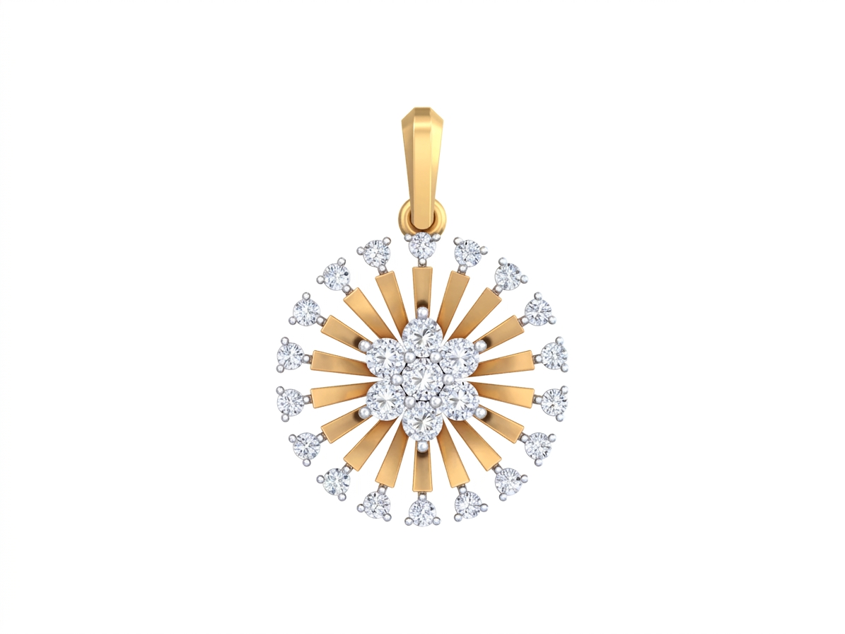 Yellow Gold and diamond pendant on a white background