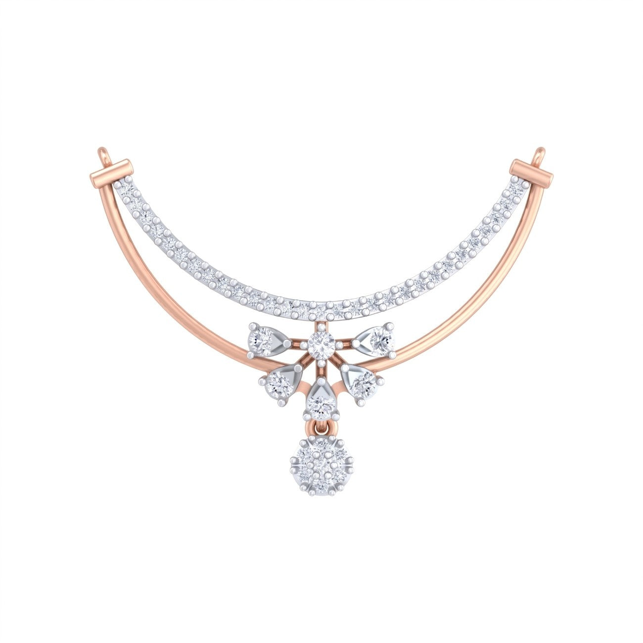 Rose gold & diamond bridal mangalsutra on white background