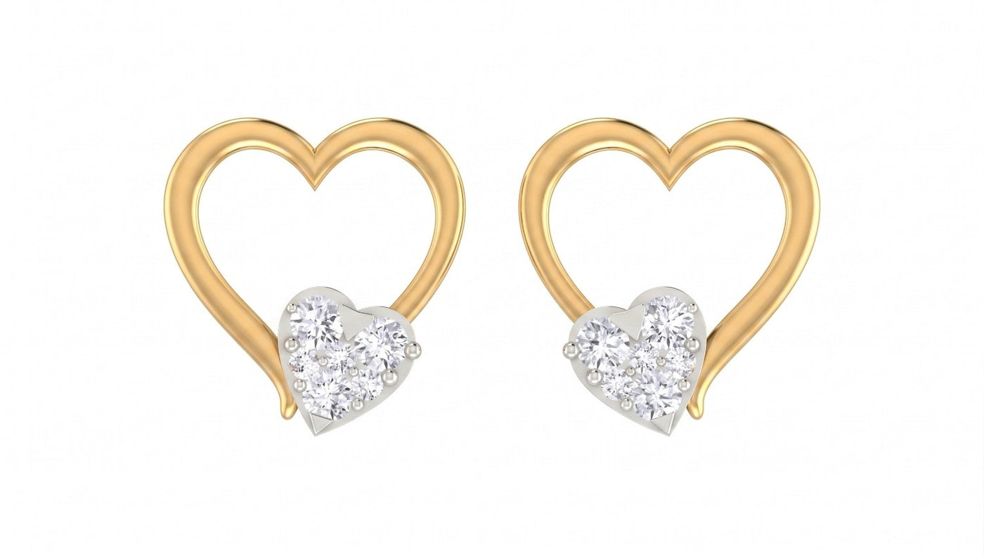 Yellow gold and diamond heart-shaped stud earring on a white background.
