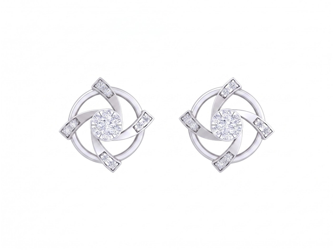 White gold and diamond stud earring on a white background.