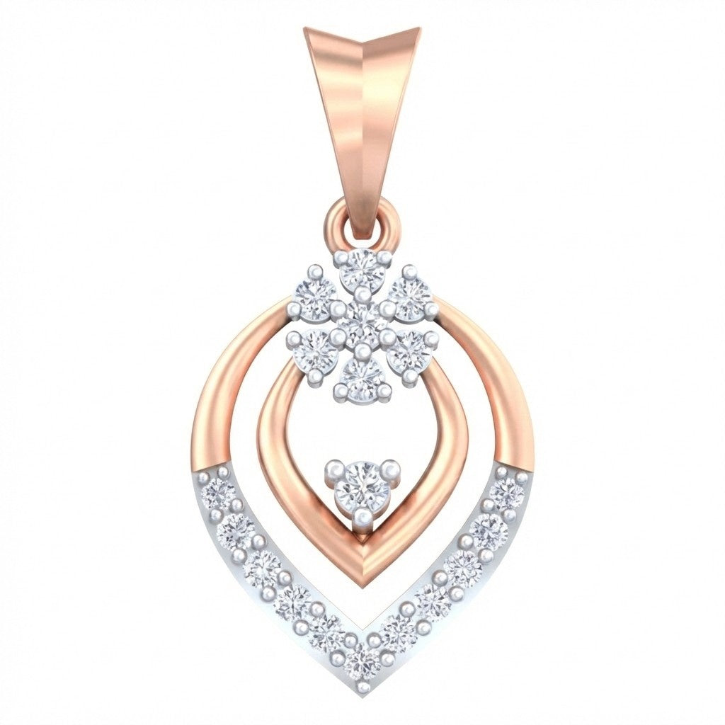 Rose gold and white gold heart-shaped pendant with clear cubic zirconia stones, shown on a plain white background.