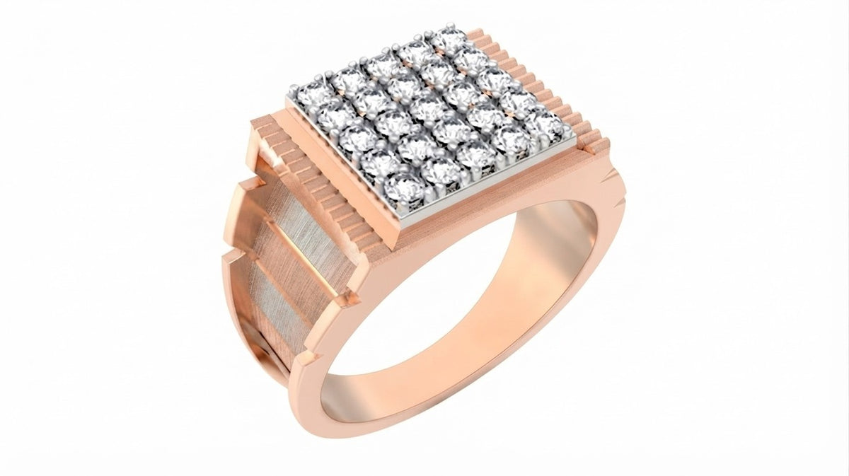 A rose gold ring with a square top, shown on a plain white background.