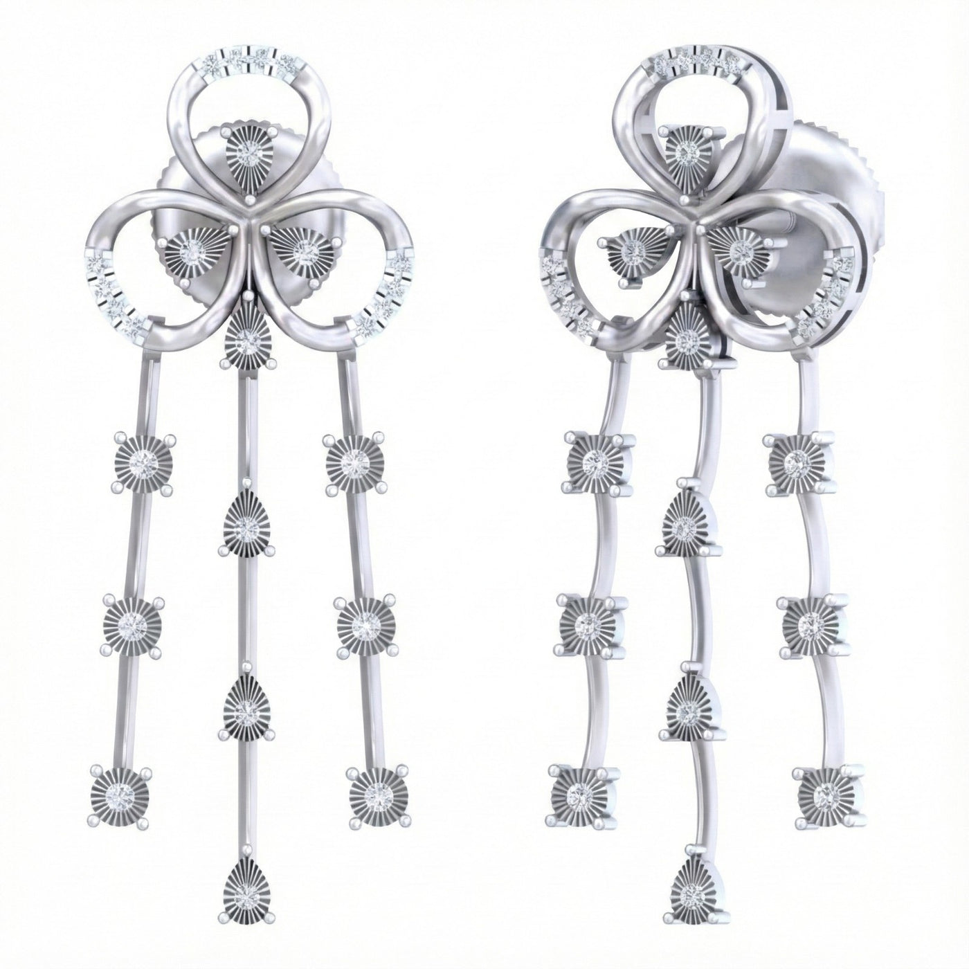 A pair of white gold earrings with sparkling diamond accents, featuring a luxurious and elegant design.
