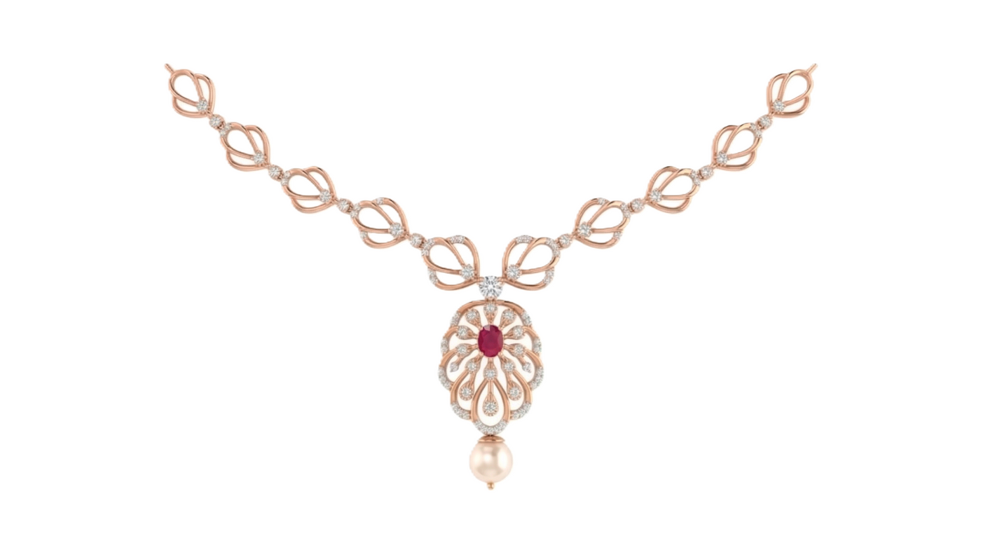 Gold & Diamond Gemstone Necklace Set KRC60049
