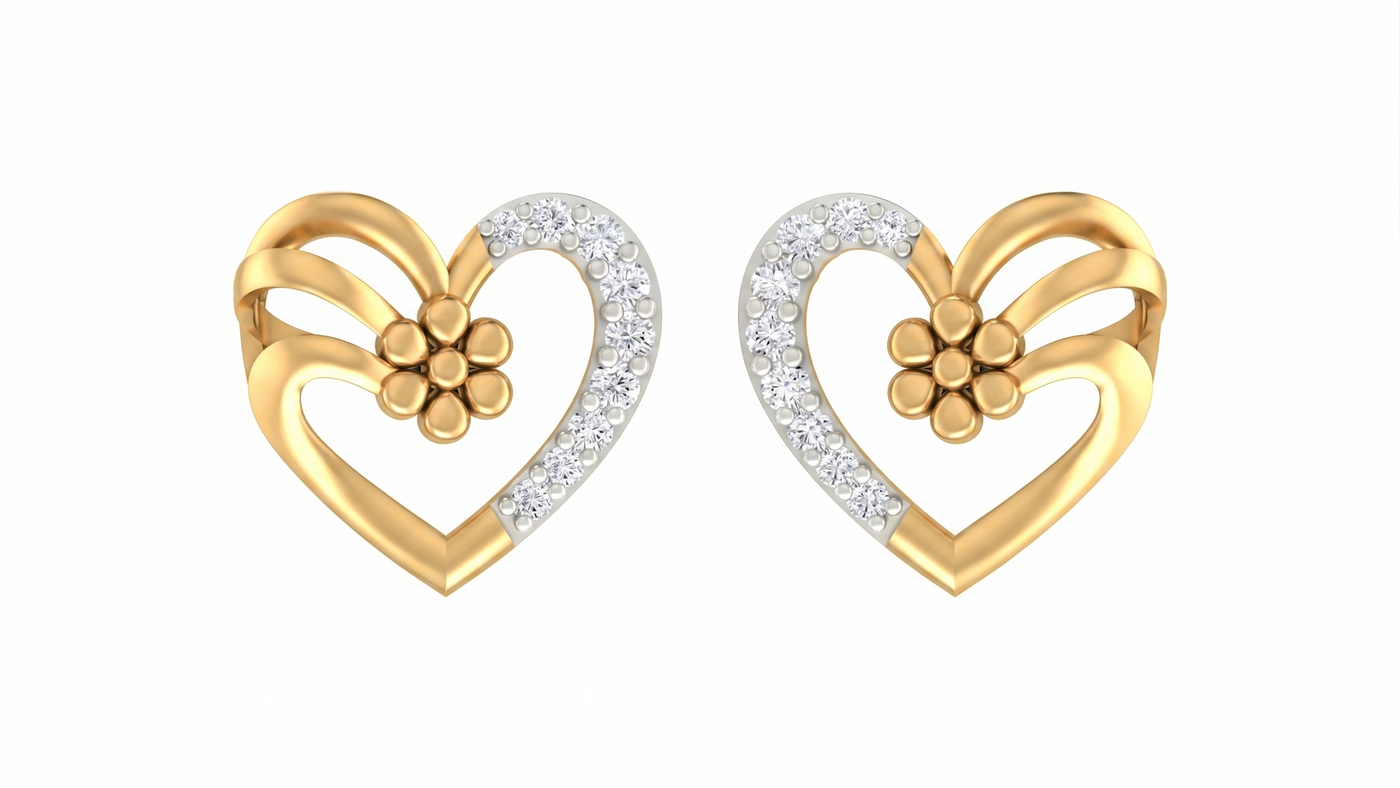 Gold & Diamond Women Heart-Shaped Stud Earring KRC40568E