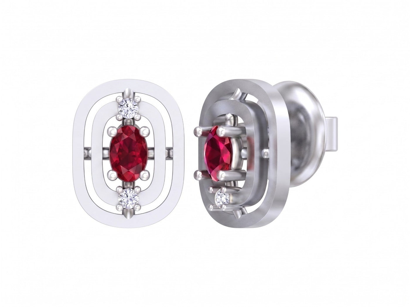 White gold and diamond gemstone stud earring on a white background.