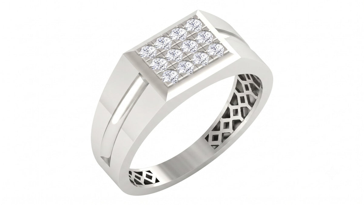 A men's ring featuring a white gold band with a diamond pavé square setting, shown on a plain white background.