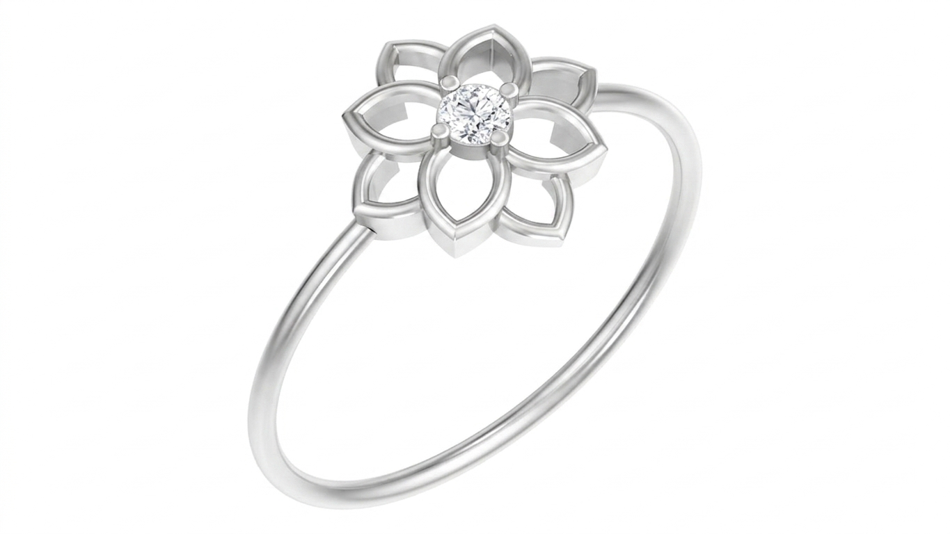Gold & Diamond Floral Ring For Women KRB10078