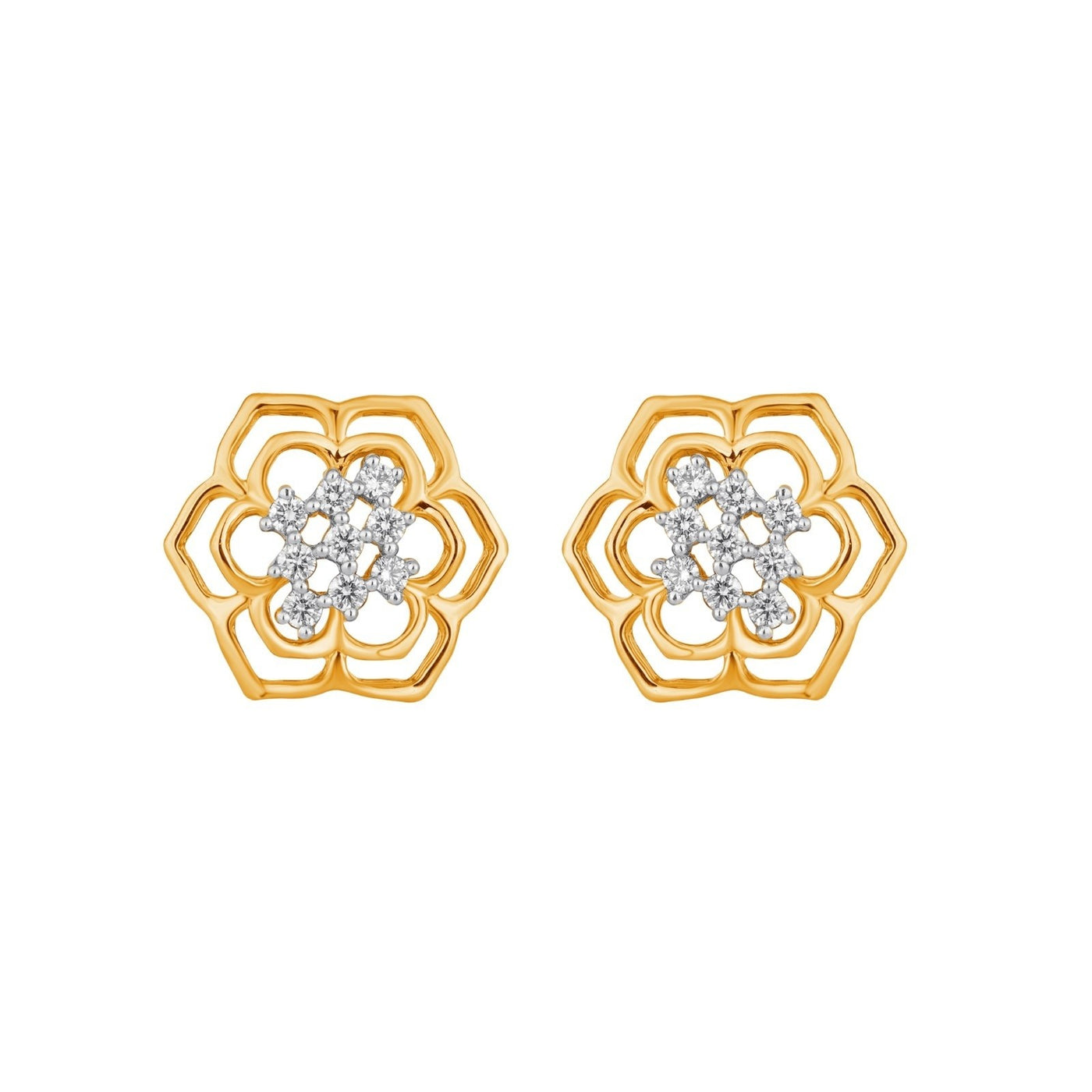 Gold & natural diamond floral women stud earrings in yellow gold with elegant flower design.
