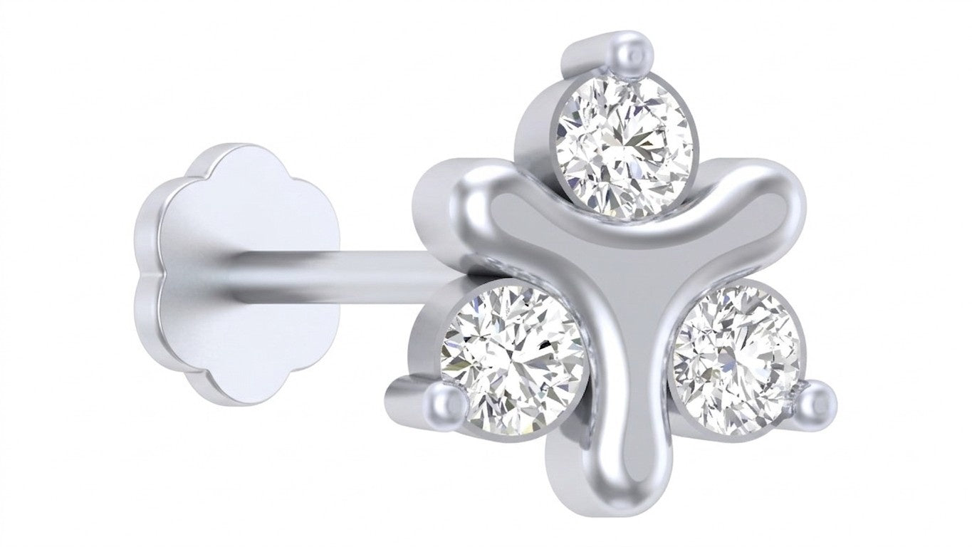 White gold and diamond stud nose pin on a white background