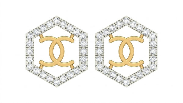 Gold & Diamond Hexagonal Women Stud Earring KRC40672E
