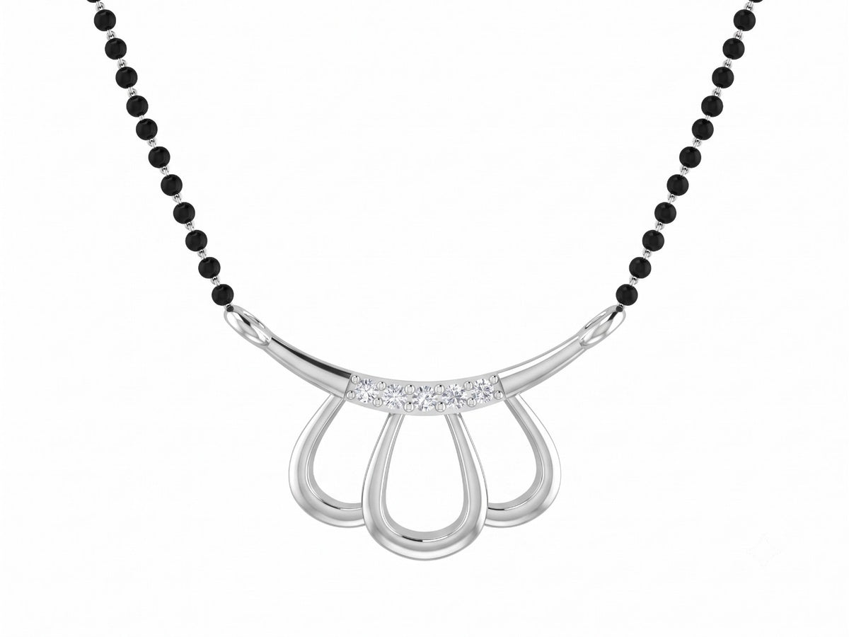 White gold & diamond modern mangalsutra on white background
