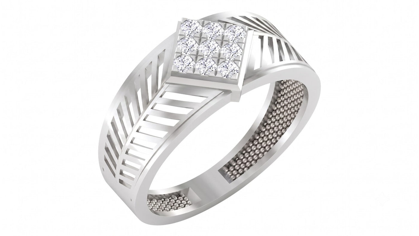 A white gold ring with a square-cut diamond cluster setting, shown on a plain white background.