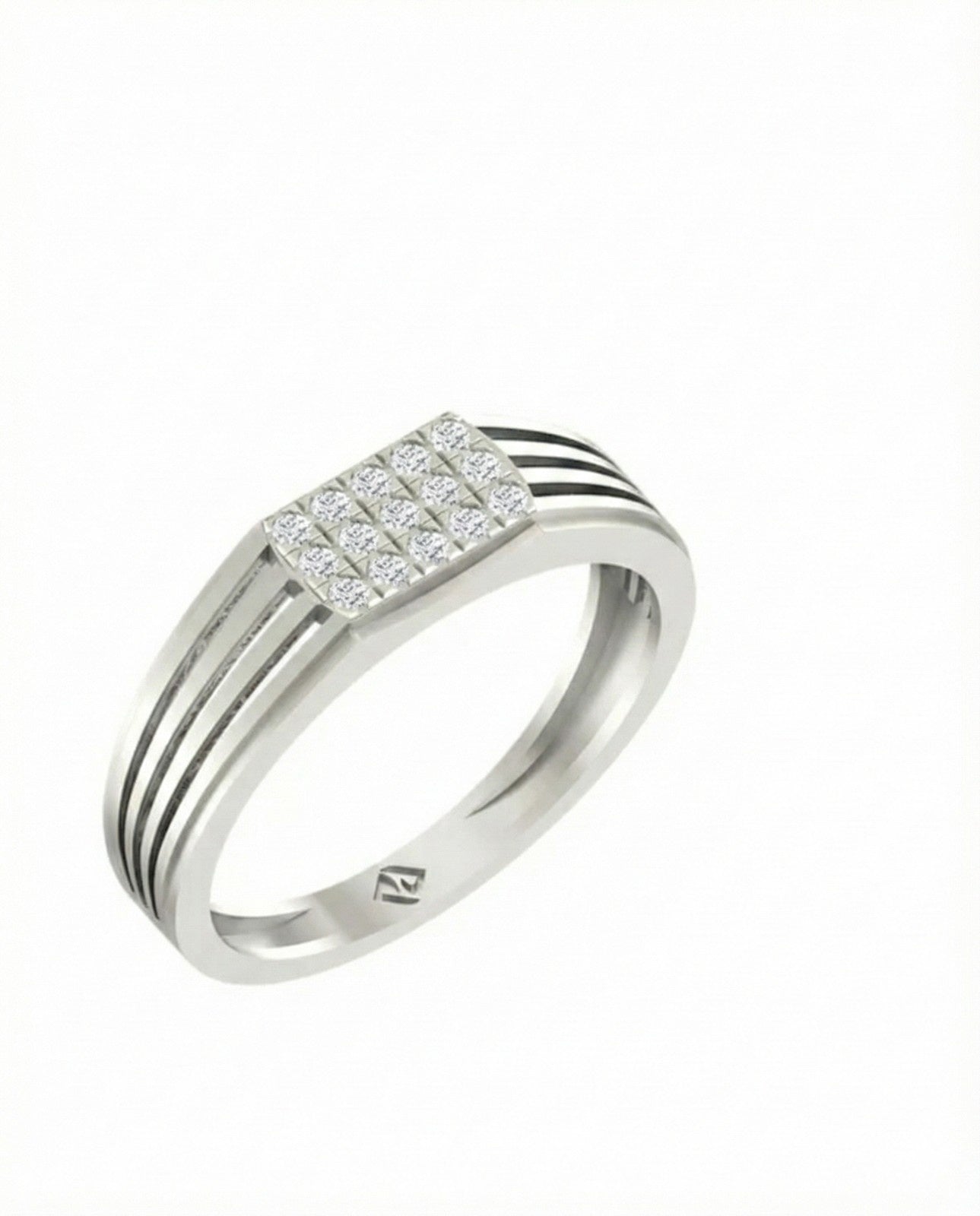 A white gold with a rectangular diamond center, shown on a plain white background.