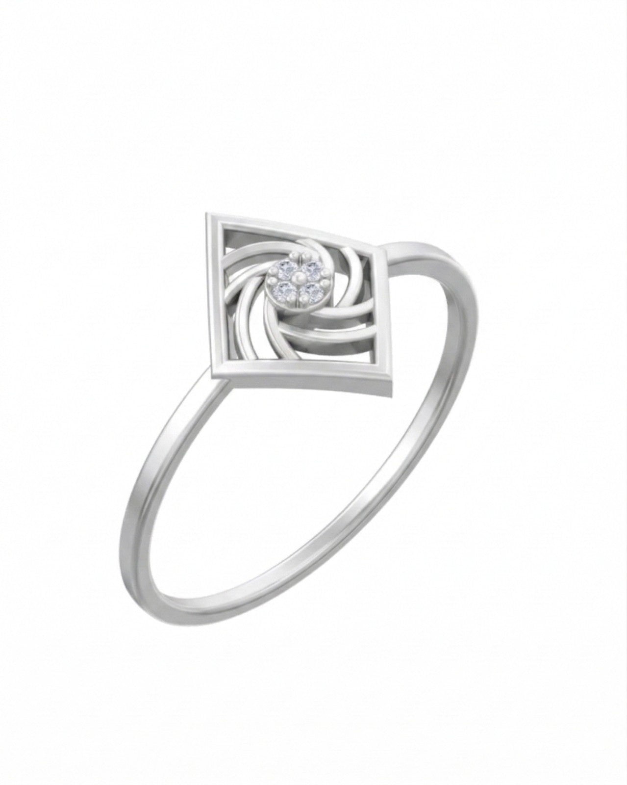 White gold ring with a diamond design on a white background