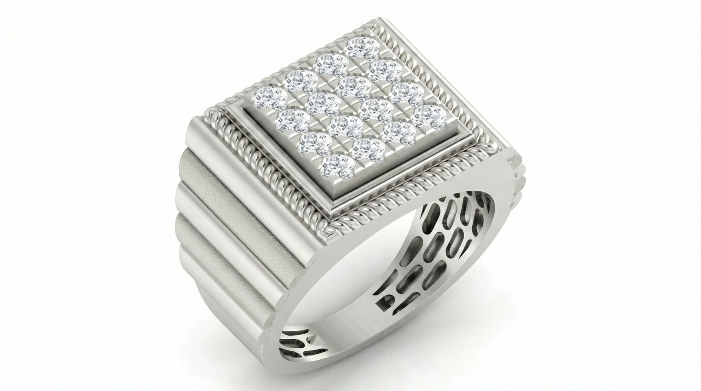 Gold & Diamond Square Ring For Men KRC20145