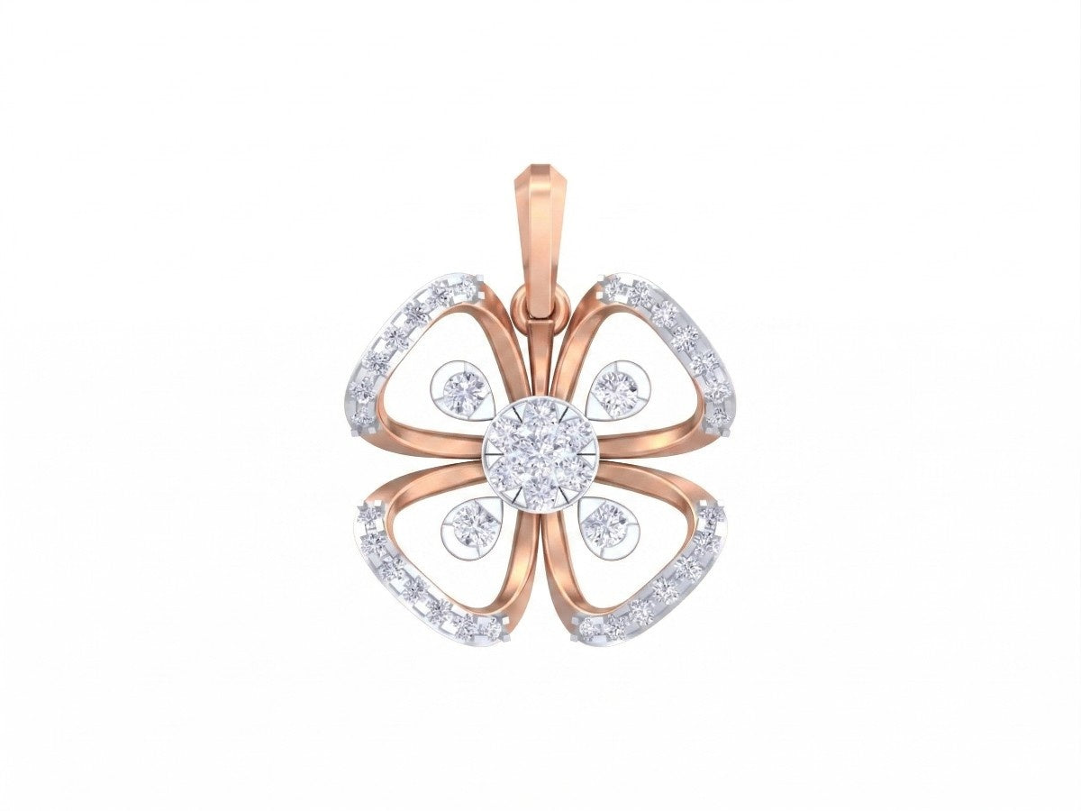 Rose Gold and diamond pendant on a white background