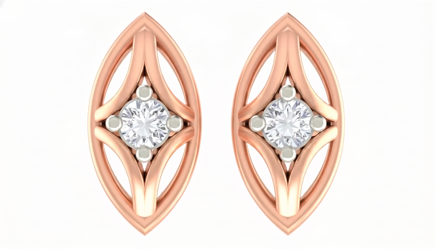 Gold & Diamond Solitaire Stud Women Earring KRC40560E