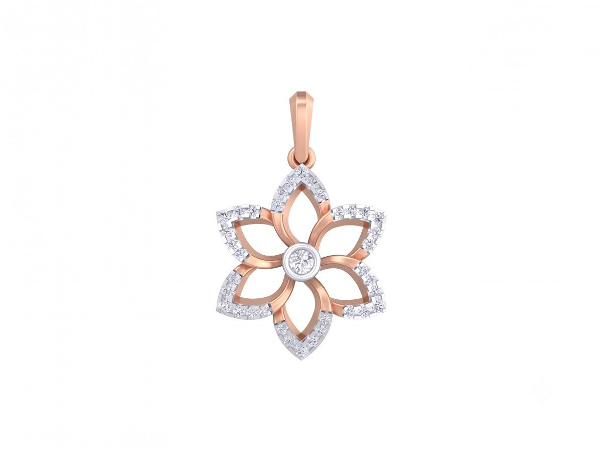 Rose gold and diamond pendant on white background