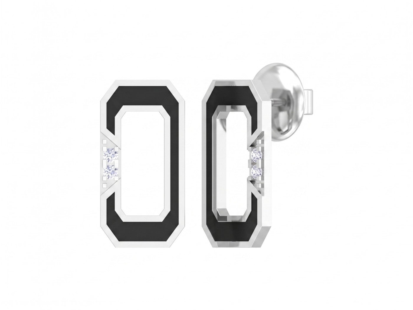 White gold and diamod stud earring on a white background.